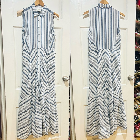 MAEVE Anthropologie Coastal Stripe Linen Maxi Dress NO BELT Nautical Size M - Picture 3 of 9